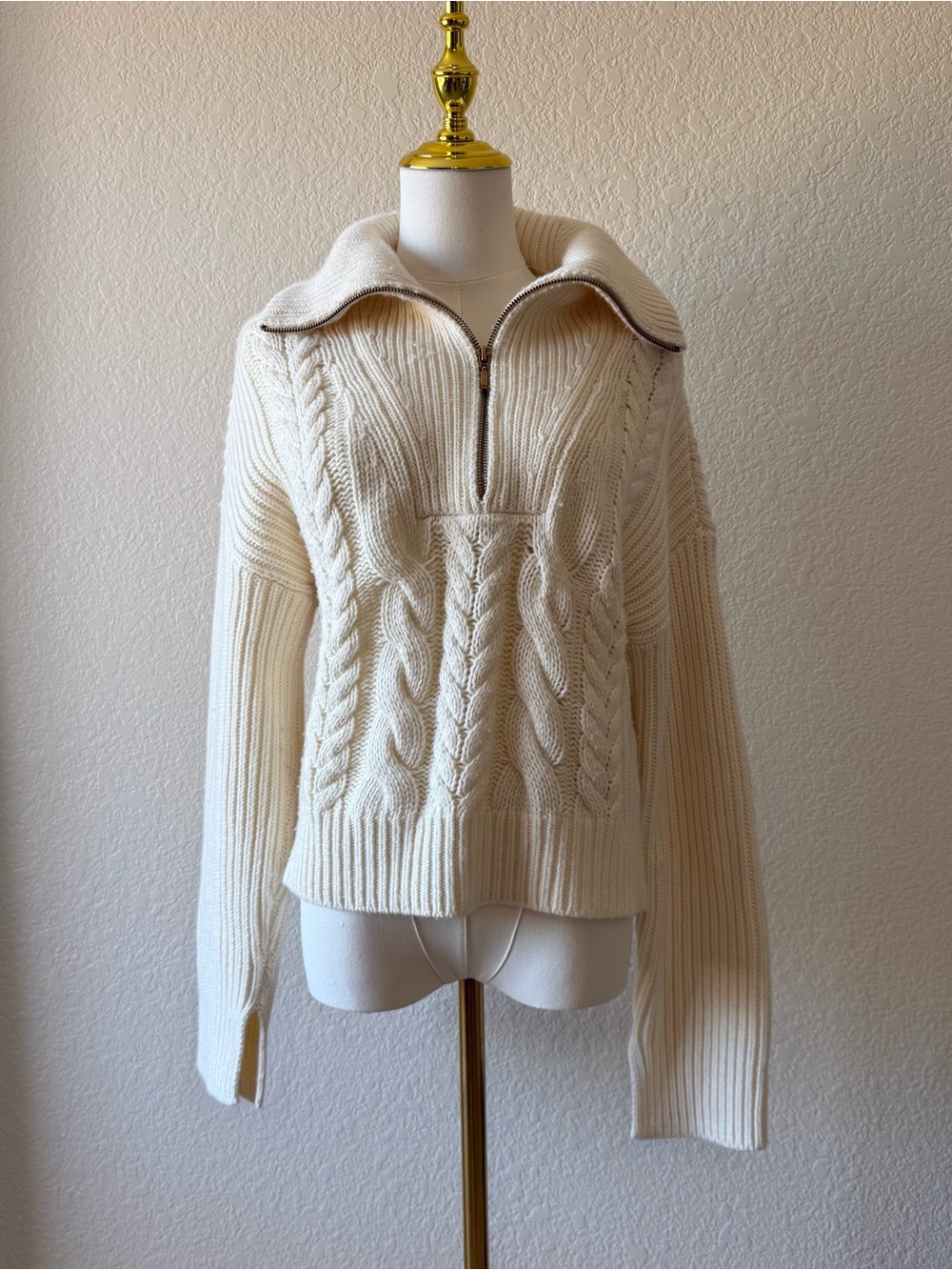 Abercrombie & Fitch Cable Knit 1/4 Zip Mock Neck Sweater Womens Small Wool Blend